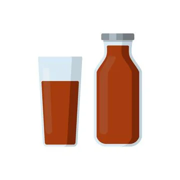 Flat vector illustration set of chocolate milk, iin glass bottle and glass of Stock Illustration