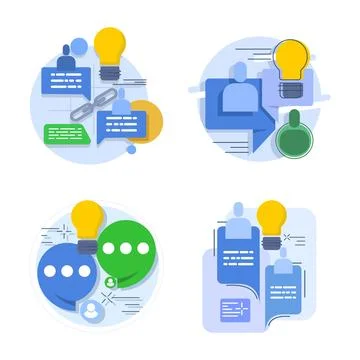 Flat vector illustration set of communicate and connect talk icons Stock Illustration