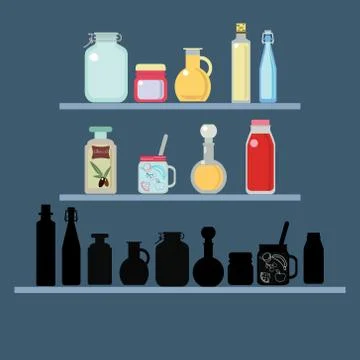 Flat vector illustration set of different shape jars and bottle Stock Illustration