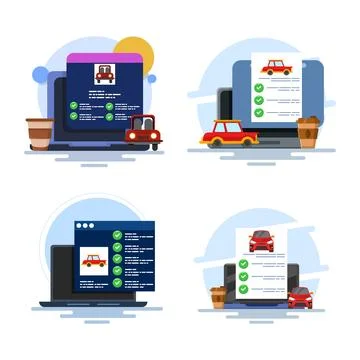 Flat vector illustration set of digital vehicle transaction Stock Illustration