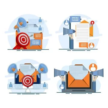 Flat vector illustration set featuring email newsletter marketing Stock Illustration