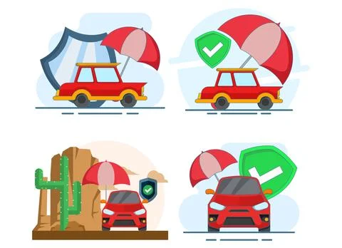 Flat vector illustration set featuring secure automobile service Stock Illustration
