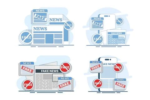 Flat vector illustration set featuring fake news, online misinformation Stock Illustration
