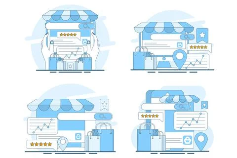 Flat vector illustration set featuring ecommerce SEO audit 스톡 일러스트