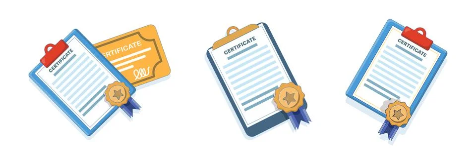 Flat vector illustration set featuring official documents, licenses. Stock Illustration