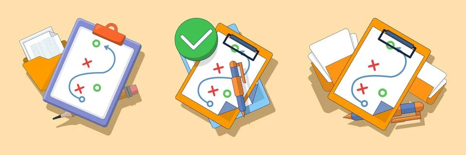 Flat vector illustration set featuring strategic planning, business tactics Stock Illustration