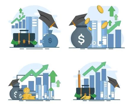 Flat vector illustration set of financial education, investing in learning. 库存插图