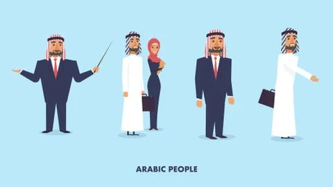 Flat Vector Illustration Set Group Arabic People Stock Illustration