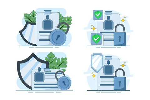 Flat vector illustration set of identity card and smart card security Stock Illustration