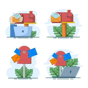 Flat vector illustration set of mailbox and full letterbox icon Stock Illustration