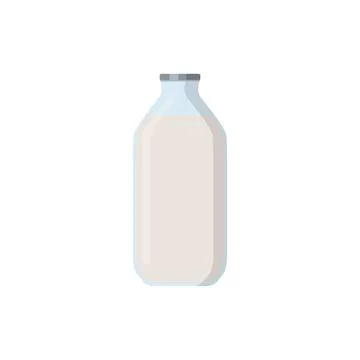 Flat vector illustration set of milk, kefir in old fashioned glass bottle Stock Illustration