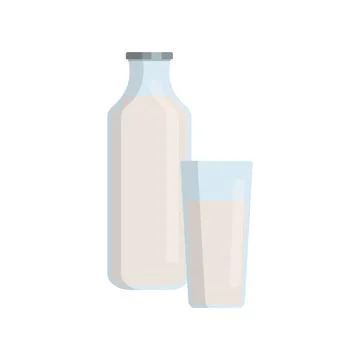 Flat vector illustration set of milk, kefir iin old fashioned glass bottle an Illustrazione stock