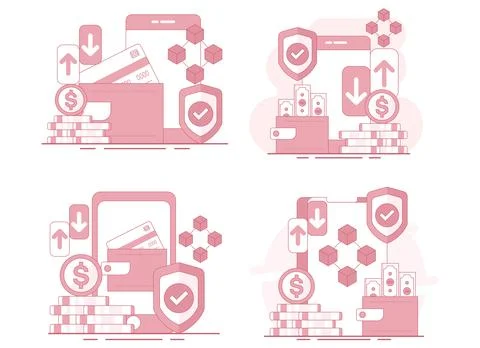 Flat vector illustration set of mobile wallet and digital banking infographics Stock Illustration