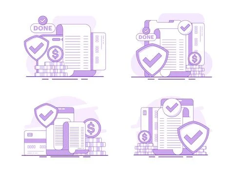 Flat vector illustration set of mobile payment and digital banking infographics Stock Illustration