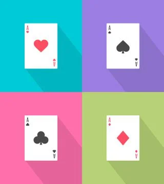 Flat Vector illustration set of playing ace cards icon with easy editable long Stock Illustration