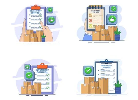 Flat vector illustration set of product inventory and warehouse management Stock Illustration