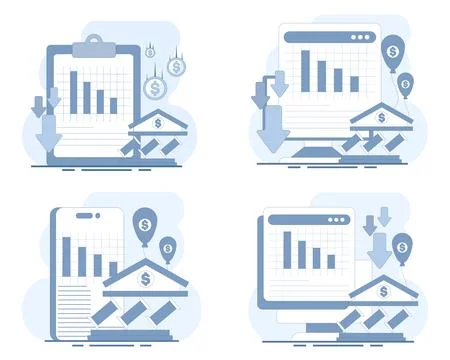 Flat vector illustration set representing economic hardship, rising inflation. Stock Illustration