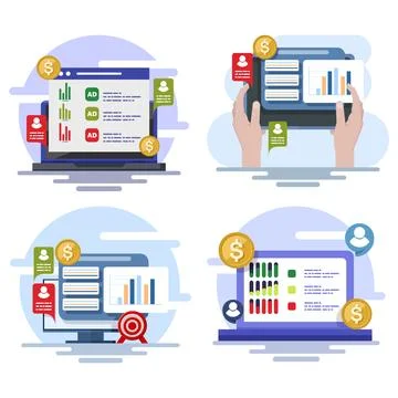 Flat vector illustration set of search engine marketing campaign イラスト素材