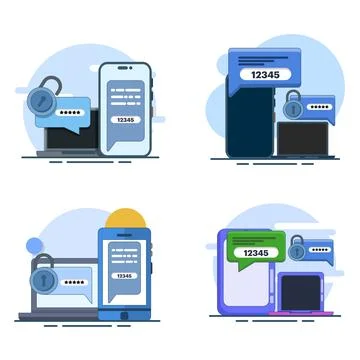 Flat vector illustration set showing two-step authentication verification Illustration
