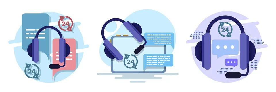 Flat vector illustration set showing contact us page, feedback form. Stock Illustration