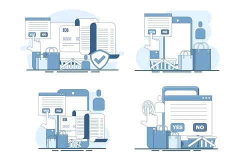 Flat vector illustration set showing digital transaction website concept Stock Illustration