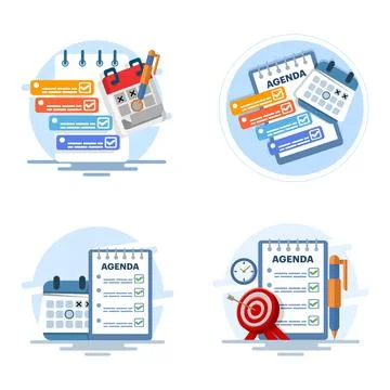 Flat vector illustration set showing calendar, agenda, and scheduling system イラスト素材