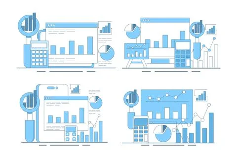 Flat vector illustration set showing business planning and analytics dashboards Stock-Illustration