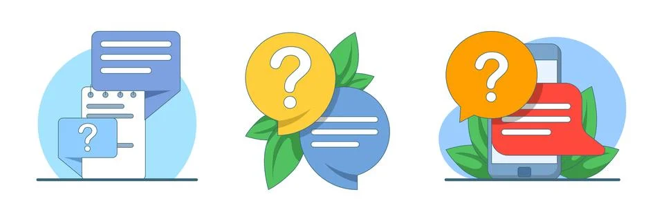 Flat vector illustration set showing questions and answers Stock Illustration