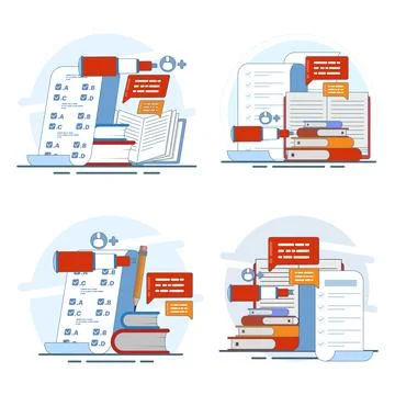 Flat vector illustration set showing invite friends questionnaire concept Stockillustratie