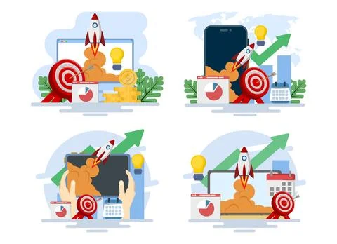 Flat vector illustration set of startup business project infographics Stock Illustration