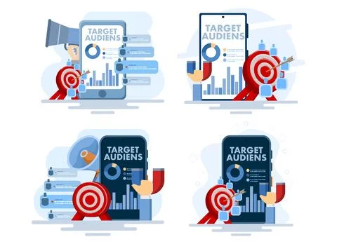 Flat vector illustration set of target audience advertising in smartphone apps Stock Illustration