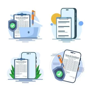 Flat vector illustration set of terms and conditions and privacy policy Stock Illustration