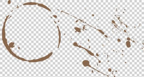 Flat vector illustration showing coffee stain ring with splatters on transparent Stock Illustration
