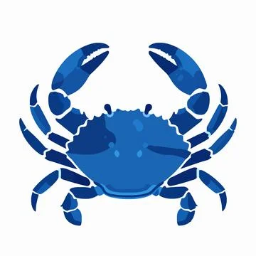 Flat Vector Illustration of a Single Blue Crab, Symmetrical Marine Life Ico.. Illustrazione stock
