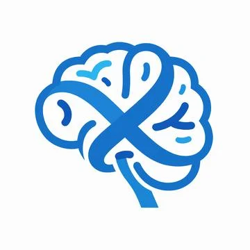 Flat vector illustration of a single human brain silhouette using blue infi.. Stock Illustration