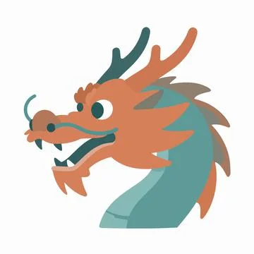 Flat vector illustration of a single Japanese imperial dragon head with ope.. 库存插图