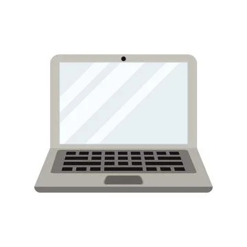 Flat vector illustration of single laptop computer with blank screen. Front v Illustrazione stock