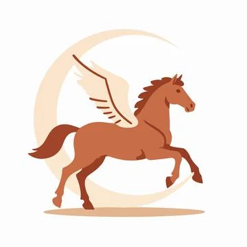 Flat vector illustration of a single mythical winged Pegasus jumping throug.. Illustrazione stock