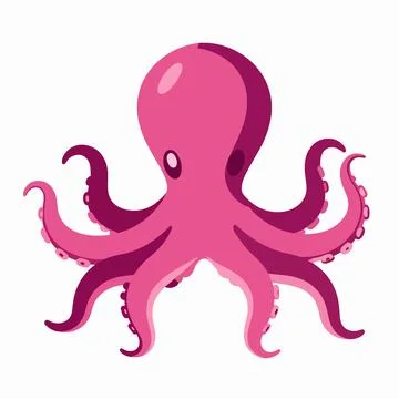 Flat Vector Illustration of a Single Pink Octopus with Curling Tentacles, M.. 库存插图
