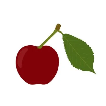 Flat Vector Illustration of a Single Red Cherry with Leaf Illustrazione stock