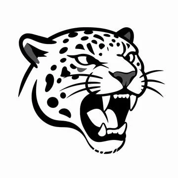 Flat vector illustration of a single roaring leopard head with open mouth a.. 库存插图