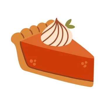 A flat vector illustration of a slice of pumpkin pie topped with swirl whipped イラスト素材