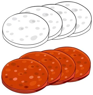 Flat Vector Illustration of Sliced Pepperoni and Salami Meat Stock Illustration