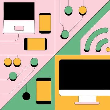 Flat Vector Illustration Of Smart Technology Ecosy (1) Stock Illustration