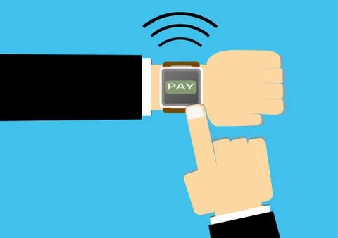Flat vector illustration of smart watches with hands and finger pointing Stock Illustration