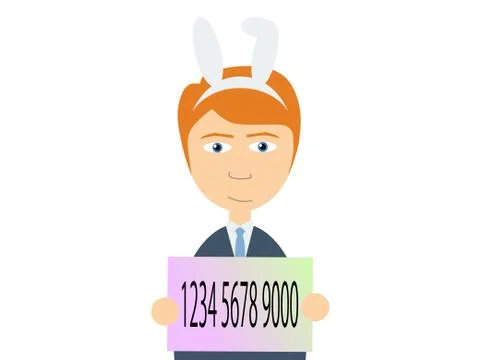 Flat vector illustration of a smiling caucasian guy holding Japanese my numbe Stock Illustration