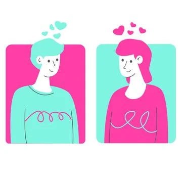 Flat vector illustration Smiling man and woman at first glance Stock Illustration