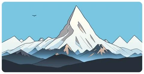 Flat vector illustration snowy mountain landscape Stock Illustration