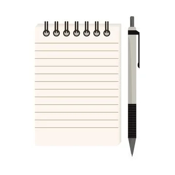 Flat vector illustration of spiral notepad with lines with space for text and Stock Illustration