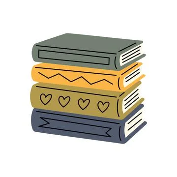 Flat vector illustration of a stack of four decorative books with hearts and Stockillustratie
